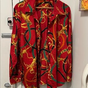 Vintage Lauren Ralph Lauren Women’s Red Equestrian Chain Print Shirt. Size 3X